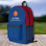 Basketball-Sportteam Personalisiert Farben Name Bedruckter Rucksack<br><div class="desc">Ein sportlicher Rucksack mit Basketball und zwei Textzeilen. Ändern Sie die Farben einfach,  um sie Ihren Teamfarben anzupassen. Die Zimmer sind groß genug für Bücher,  Computer,  Sportgeräte und vieles mehr - oder auch als Reise- oder Schlittenbeutel. Ihr Basketballfan/Spieler wird diesen individuellen Rucksack wirklich Liebe geben.</div>
