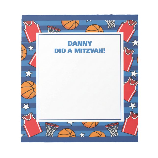 Basketball Sportthema Personalisiert Mitzvah Notizblock (Vorderseite)