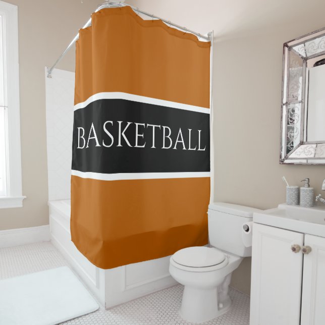 BASKETBALL Sporty Medium Orange Black Stripes Duschvorhang (Beispiel)
