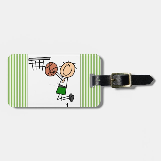 Basketball-Sprungs-Schuss-Grün-T - Shirts und Gepäckanhänger (Vorderseite horizontal)