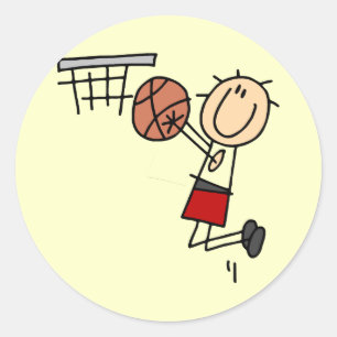 Basketball-Sprungwurf Rote T-Shirts und Geschenke Runder Aufkleber