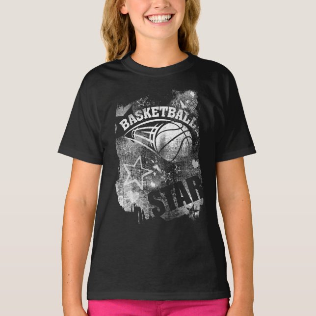 Basketball Star, Black Grunge Basketball T-Shirt (Vorderseite)