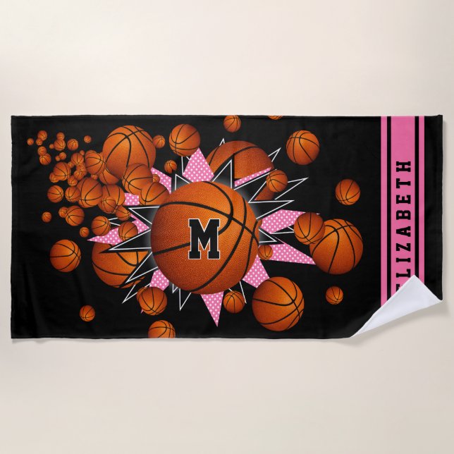Basketball-Stars nennen mit Monogramm Strandtuch (Vorderseite)