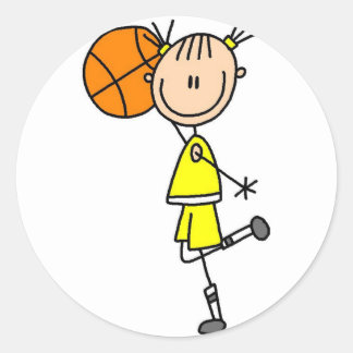 Basketball-Strichmännchen Runder Aufkleber