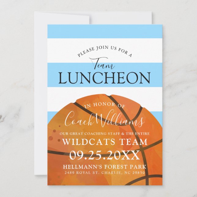 Basketball Team Ende der Saison Mittagessen Blue E Einladung (Vorderseite)