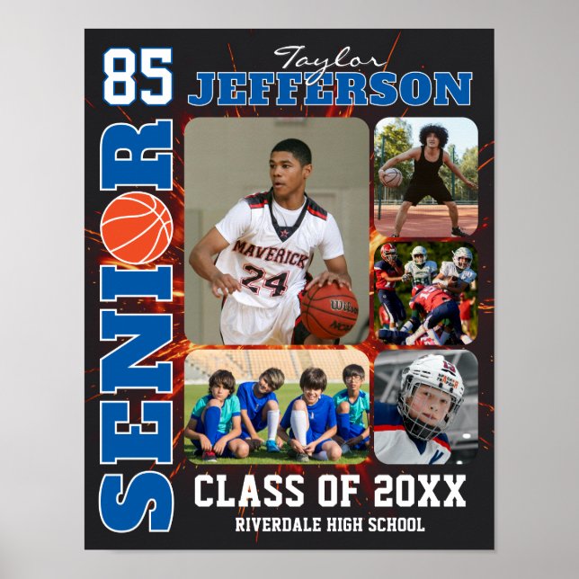 Basketball Team Player Photo Collage Senior Night Poster (Vorne)
