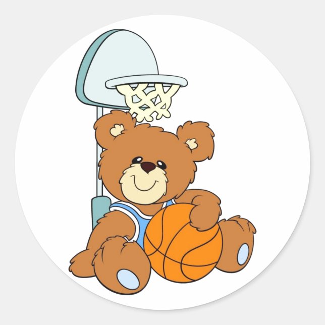 Basketball Teddy Bear Runder Aufkleber (Vorderseite)