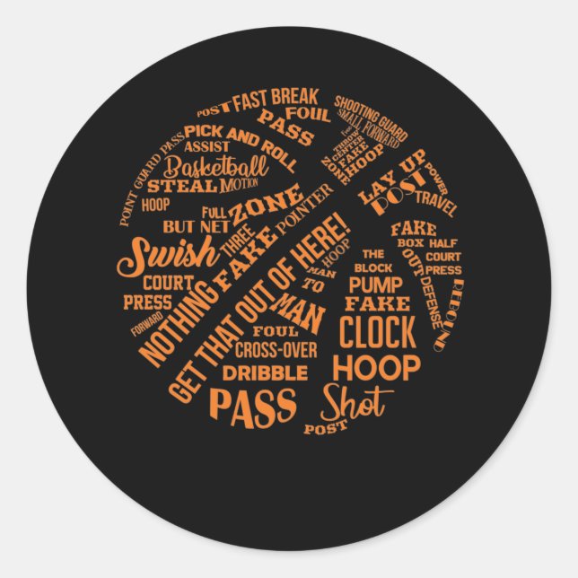 Basketball Terms Motivational Word Cloud Runder Aufkleber (Vorderseite)