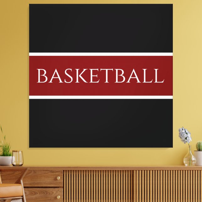 BASKETBALL Text Athletic Deep Red Black Stripes  Leinwanddruck (Insitu (Wohnzimmer))