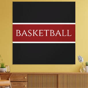 BASKETBALL Text Athletik Tiefrot Schwarze Streifen Leinwanddruck