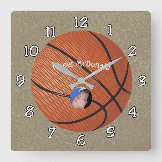 Basketball Textured Background Foto personalisiere Quadratische Wanduhr (Vorderseite)