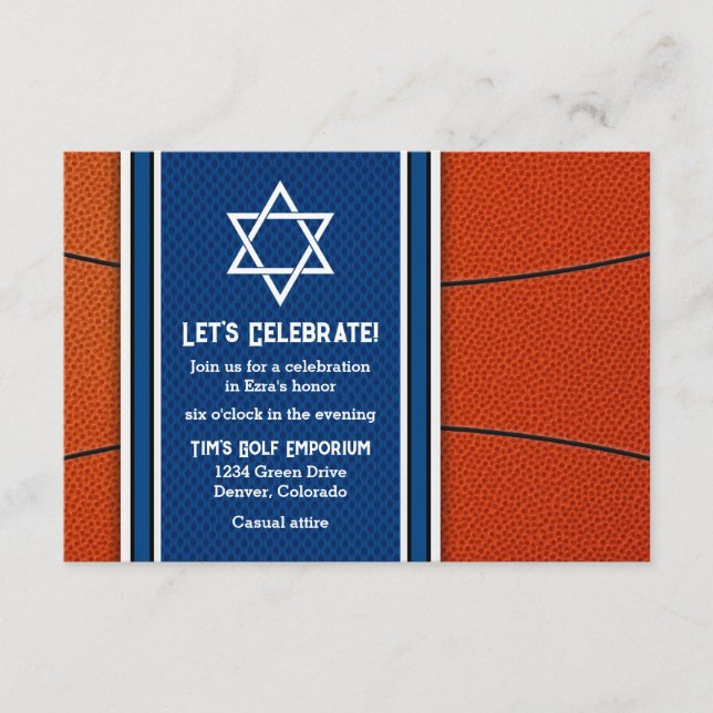 Basketball Thema Bar Mitzvah Empfang Einladung (Vorderseite)
