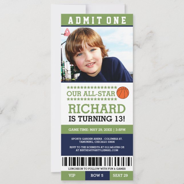 Basketball Ticket Geburtstag Einladung (Vorderseite)