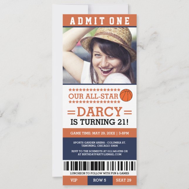 Basketball Ticket Geburtstag Einladung (Vorderseite)