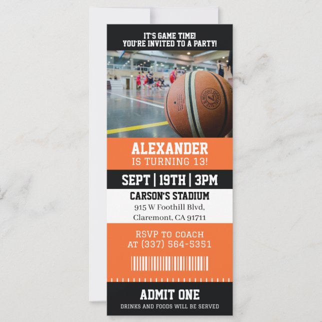 Basketball-Ticket Geburtstag Einladung (Vorderseite)