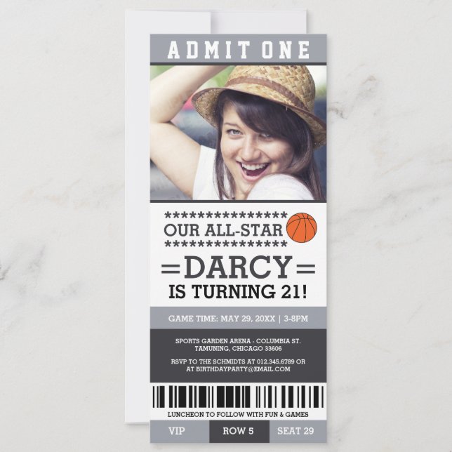 Basketball Ticket Geburtstag Einladung (Vorderseite)