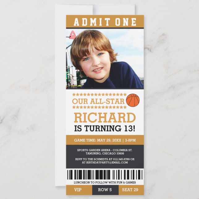 Basketball Ticket Geburtstag Einladungen (Vorderseite)