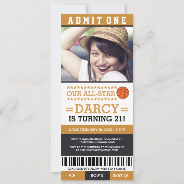 Basketball Ticket Geburtstag Einladungen (Vorderseite)