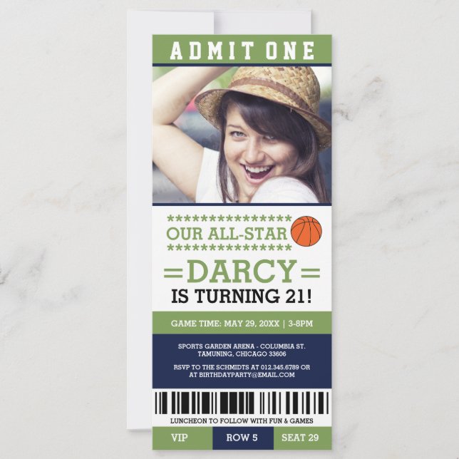 Basketball Ticket Geburtstag Einladungen (Vorderseite)