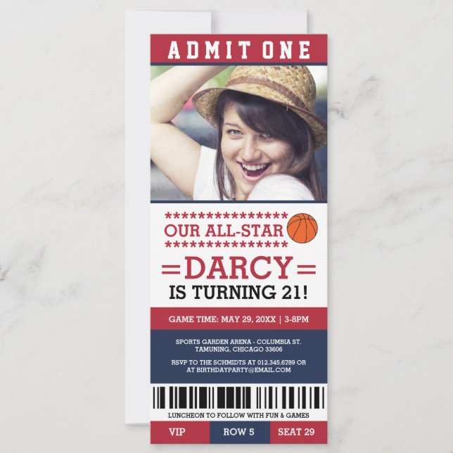 Basketball Ticket Geburtstag Einladungen (Vorderseite)