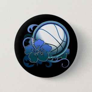 Basketball-tropischer Blumen-Blau-Knopf Button