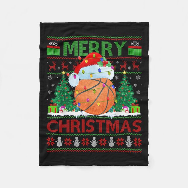 Basketball Ugly Christmas Sweater Srts Player Ligh Fleecedecke (Vorderseite)