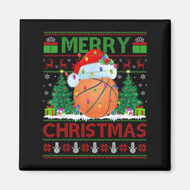 Basketball Ugly Christmas Sweater Srts Player Ligh Magnet (Vorne)