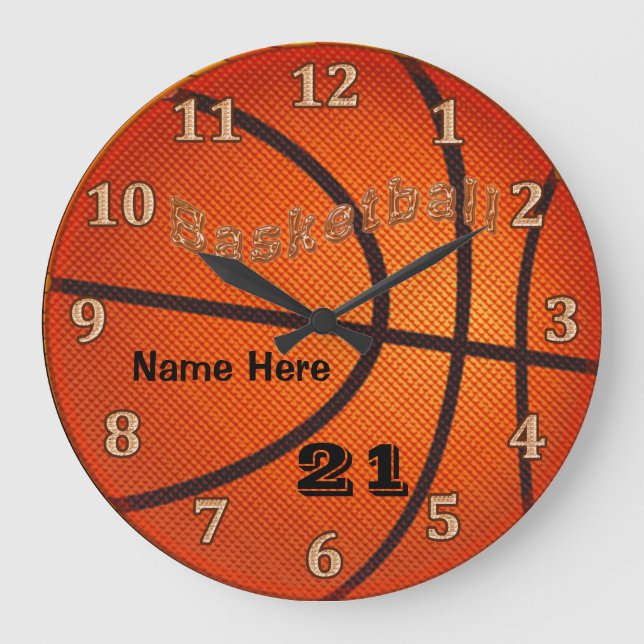 Basketball-Uhren mit Name und Jersey-ZAHL Große Wanduhr (Vorderseite)