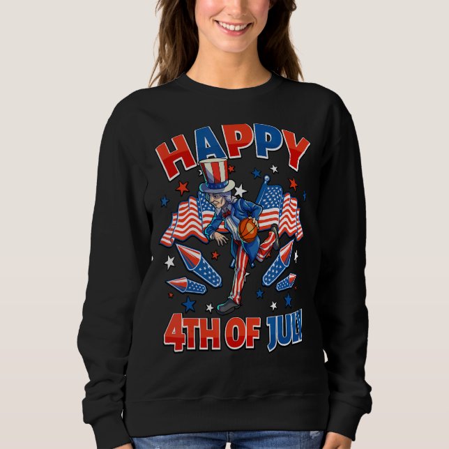Basketball Uncle Sam 4. Juli Frauen Männer Amerika Sweatshirt (Vorderseite)