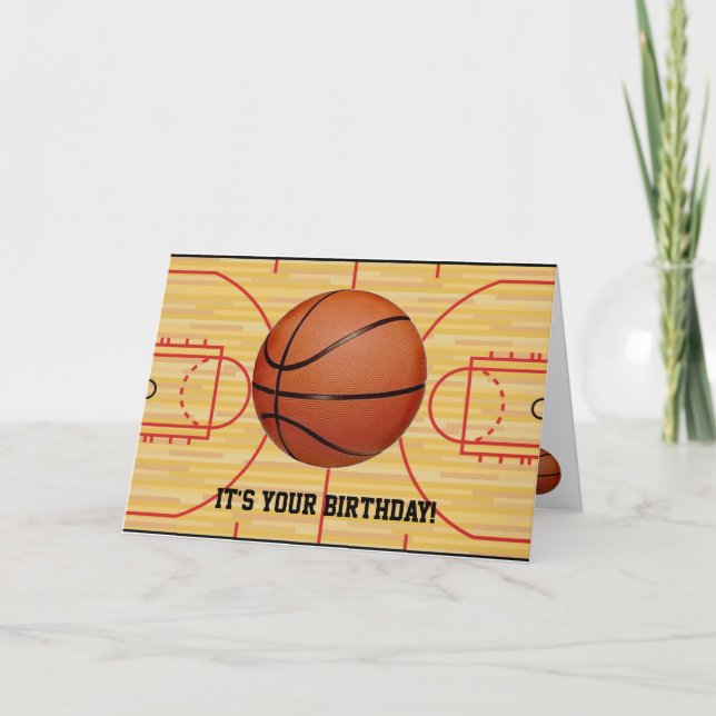 Basketball und Court Design Geburtskarte Karte (Vorderseite)