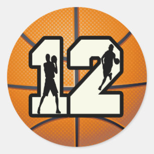Basketball und Spieler der Nr.-12 Runder Aufkleber