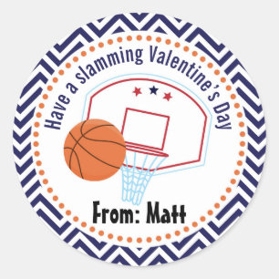 Basketball Valentines Schule Personalisierter Name Runder Aufkleber