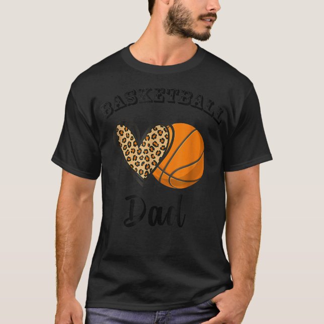Basketball Vater Leopard Herzsportspieler Vater T-Shirt (Vorderseite)