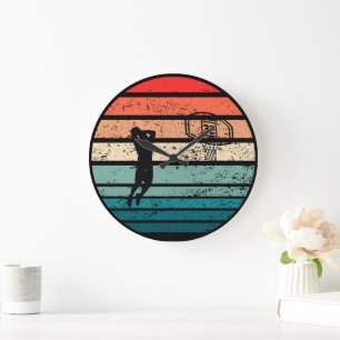 Basketball-Vintage-Spieler-Slam-Dunk Große Wanduhr