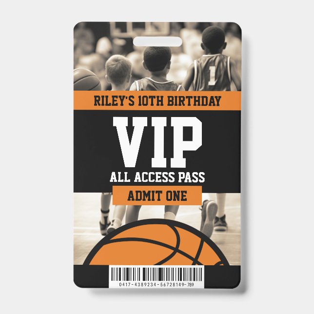 Basketball VIP Geburtstagsparty Guest Pass Ausweis (Vorderseite)