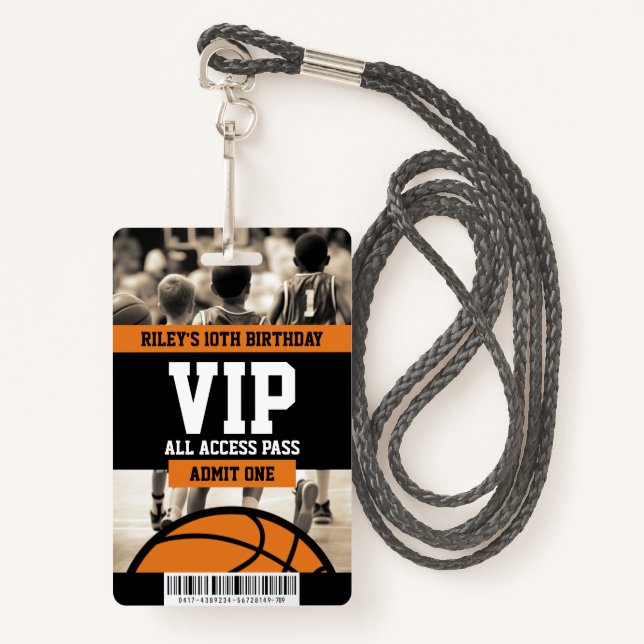 Basketball VIP Geburtstagsparty Guest Pass Ausweis (Vorderseite mit Schlüsselband)