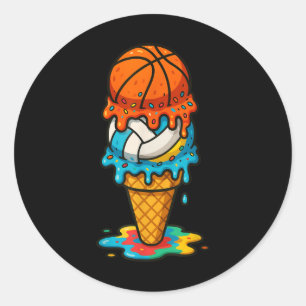 Basketball Volleyball Eiscreme Tropfen farbenfroh Runder Aufkleber