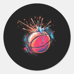 Basketball Wasserfarbe Zeichnend Artwork Basketbal Runder Aufkleber