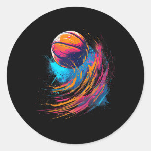 Basketball Wasserfarben Artwork Basketball Oberstl Runder Aufkleber