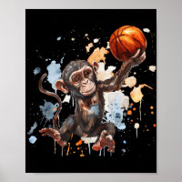 Basketball Wasserfarben Kunstwerk Niedlicher Affe