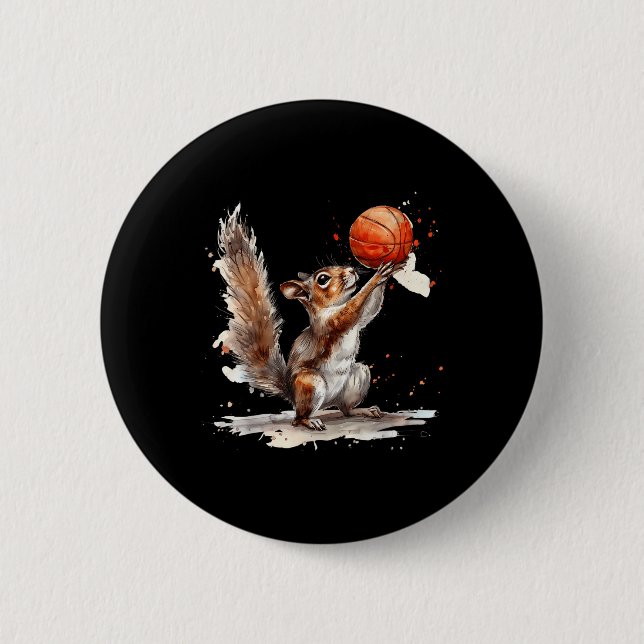 Basketball Watercolor Squirrel Basketball Lover Bb Button (Vorderseite)