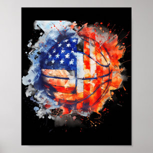 Basketball Watercolor USA Basketball Hoop Poster
