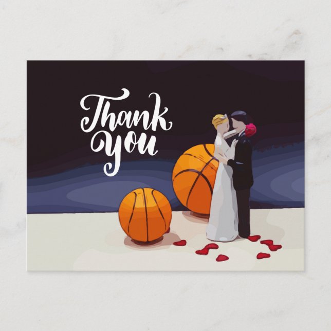 Basketball Wedding Vielen Dank Postkarte (Vorderseite)