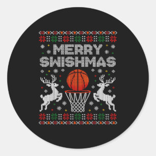 Basketball-Weihnachten-Hässlicher-Pullover Merry S Runder Aufkleber