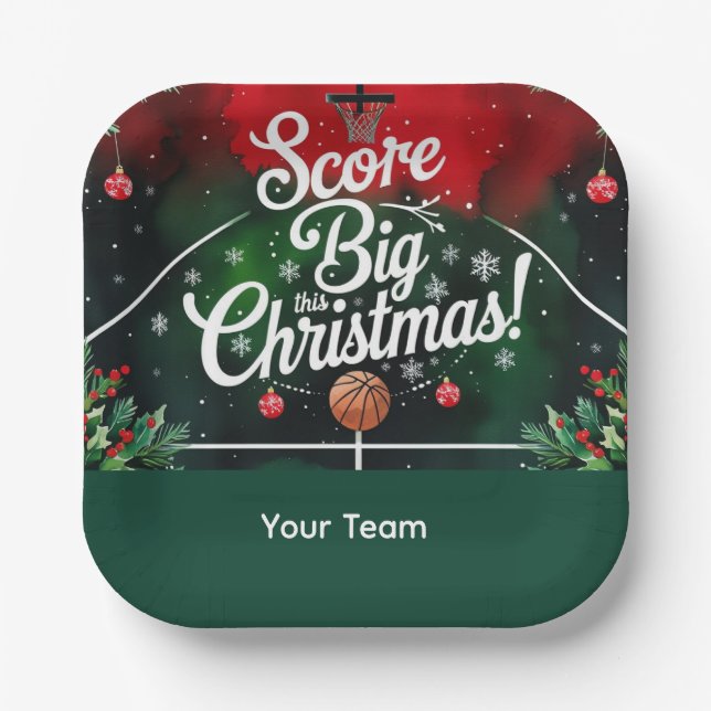 Basketball Weihnachten mit dem Namen Ihres Teams t Pappteller (Vorderseite)