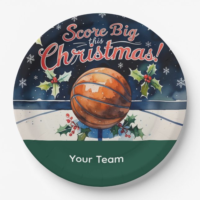 Basketball Weihnachten mit dem Namen Ihres Teams t Pappteller (Vorderseite)