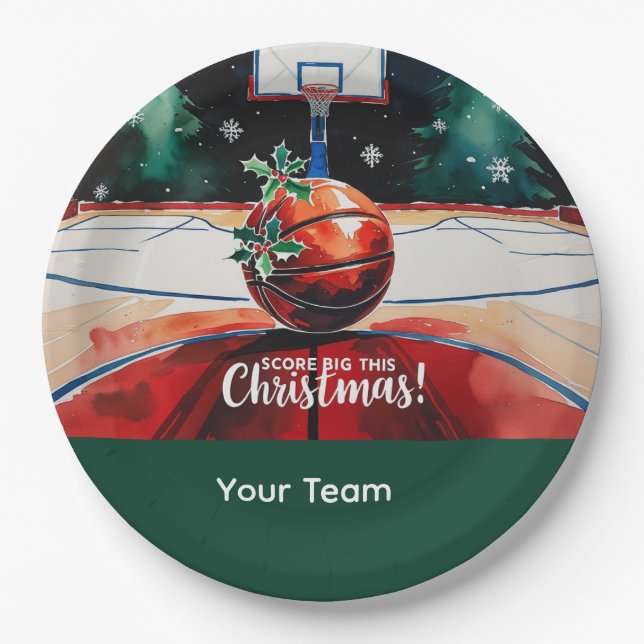 Basketball Weihnachten mit dem Namen Ihres Teams t Pappteller (Vorderseite)