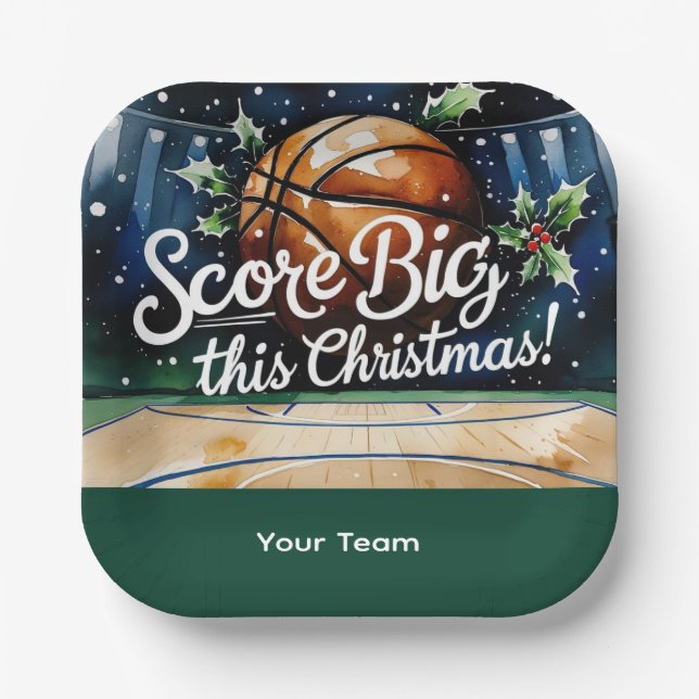 Basketball Weihnachten mit dem Namen Ihres Teams t Pappteller (Vorderseite)