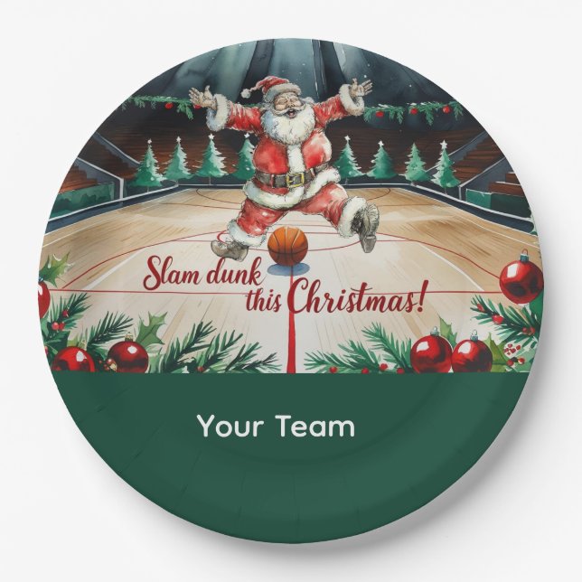 Basketball Weihnachten mit dem Namen Ihres Teams t Pappteller (Vorderseite)