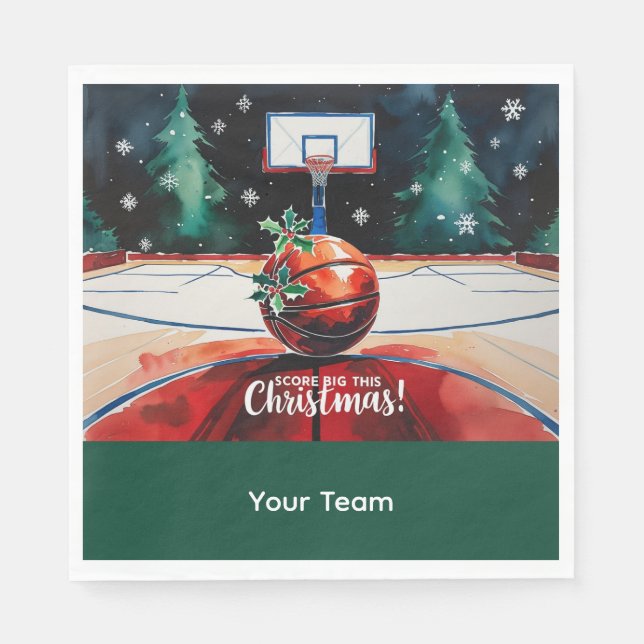 Basketball Weihnachten Thema mit Name Serviette (Vorderseite)
